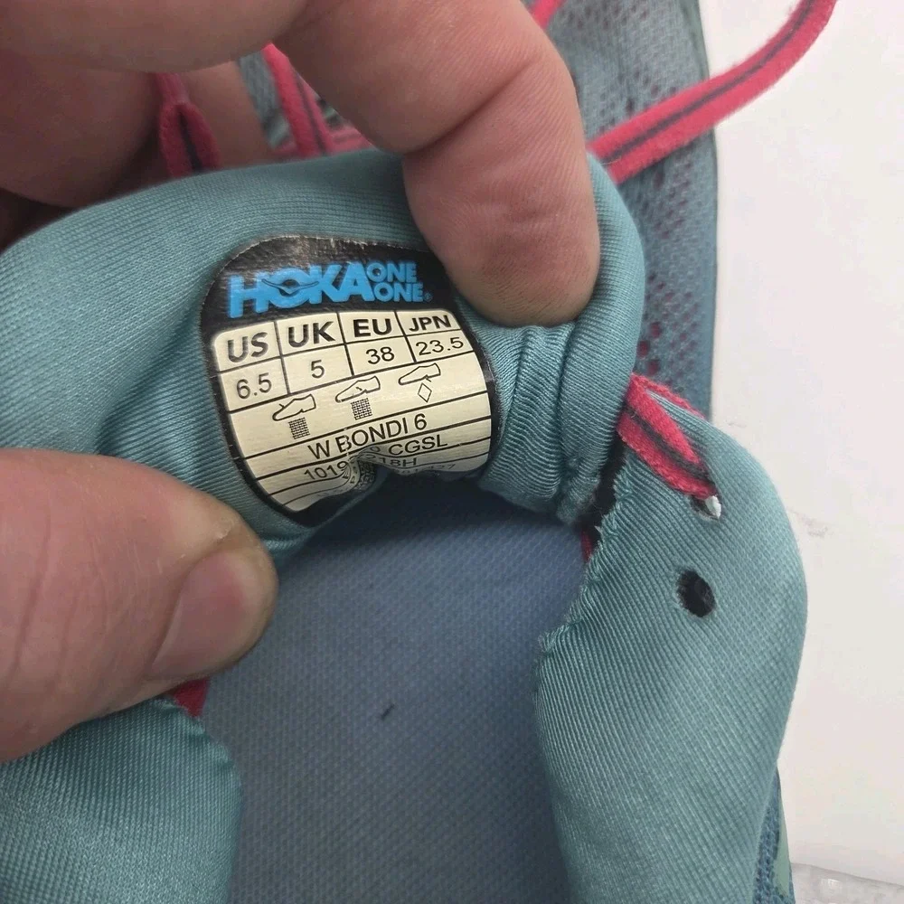 Hoka One One Bondi 6 Shoes Womens Size 6.5 Teal Green Pink Running 1019270 CGSL